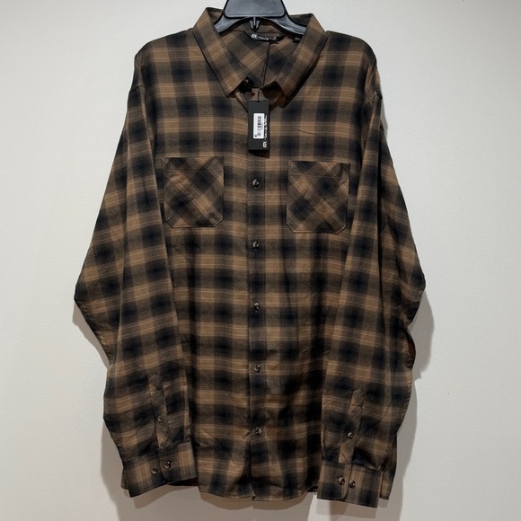 New Travis Mathew Give It a Try Plaid Button-Up Shirt 3XL XXXL Brown Fall Staple - Picture 10 of 13
